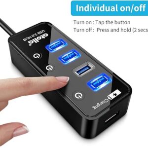 Atolla USB 3.0 Powered Hub â€“ 4-Port SuperSpeed USB Splitter with Charging Port, Independent On/Off Switch, and 5V/3A AC Adapter