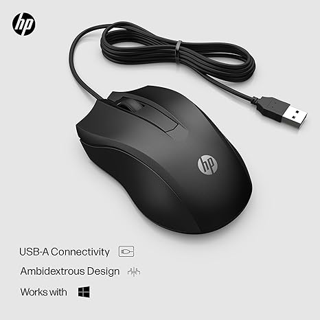 HP Wired Mouse 100 - Precise Optical Sensor with 1600 DPI - Easy USB Connection - Ambidextrous Design - 3 Button Control & Built-in Scrolling - Multi-OS Compatible (6VY96AA#ABL) - Image 5