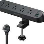 Desk Clamp Power Strip with USB-C PD 20W, Surge Protector, 4 AC Outlets & 4 USB Ports, ETL Listed, 6ft Flat Plug Extension Cord, Fits 1.97" Table Edge, Ideal for Home, Office, Dorm