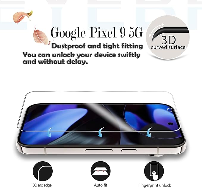 3 Pack Glass Screen Protector for Google Pixel 9, Ultrasonic Fingerprint Unlock, HD Clear Case - Image 4