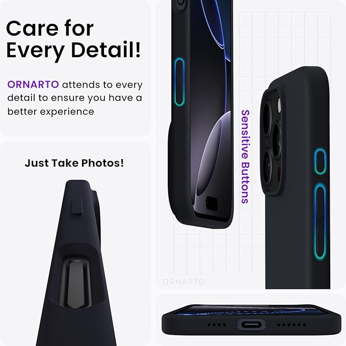 ORNARTO Compatible with iPhone 16 Pro Max Case 6.9",Liquid Silicone 3 Layers Full Covered Soft Gel Rubber Phone Case,Protective Cover with Anti-Scratch Microfiber Lining - Image 2