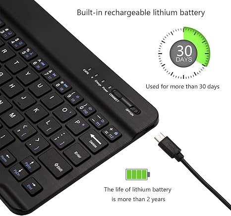 Ultra-Slim Bluetooth Keyboard Portable Mini Wireless Keyboard Rechargeable for Apple iPad iPhone Samsung Tablet Phone Smartphone iPadOS iOS Android (10 inch Black) - Image 3
