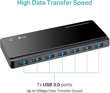 TP-Link Powered USB Hub 3.0 with 7 USB 3.0 Data Ports and 2 Smart Charging USB Ports. Compatible with Windows, Mac, Chrome, Linux OS, with Power On/Off Button, 12V/4A Power Adapter - Image 4