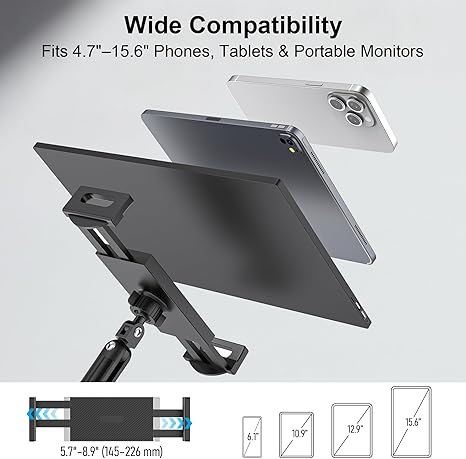 iPad Holder for Desk, Adjustable Tablet Arm iPad Desk Mount with C-Clamp, 30" Foldable Long Arm & 360° Rotation, Fits 4.7"–15.6" i Pad Pro/Air/Mini, Phones & 15.6" Portable Monitor - Image 3