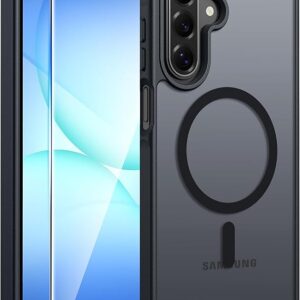Magnetic for Samsung Galaxy A16/A17 5G/4G Case with Built-in Screen Protector, 360° Shockproof Military Grade Protection, Rugged Bumper Cover for Samsung A16/ A17 5G/ 4G, Black