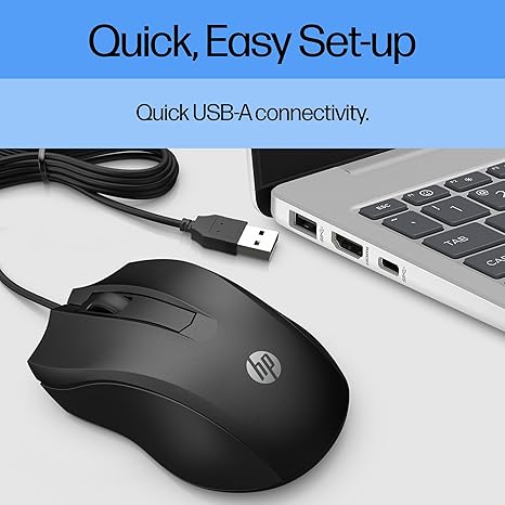 HP Wired Mouse 100 - Precise Optical Sensor with 1600 DPI - Easy USB Connection - Ambidextrous Design - 3 Button Control & Built-in Scrolling - Multi-OS Compatible (6VY96AA#ABL) - Image 2