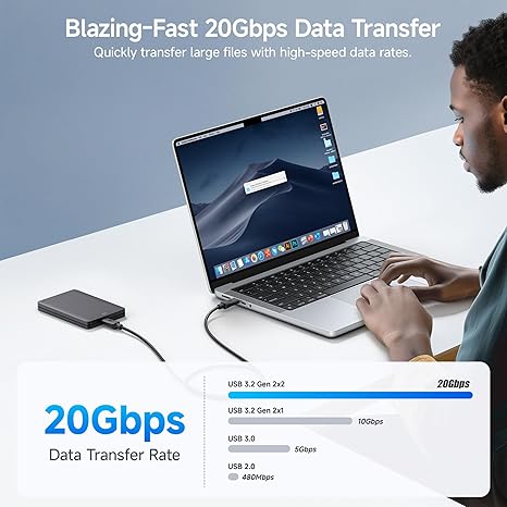 Cable Matters 20Gbps USB-C to USB-C Monitor Cable 6 ft – 4K@120Hz / 8K@30Hz, 240W PD, USB 3.1 - Image 4