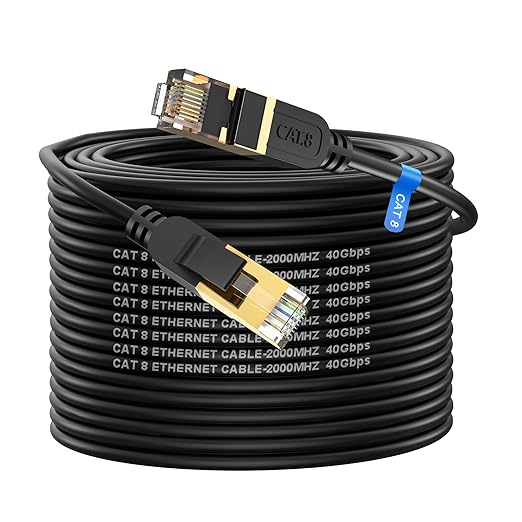 YixHG CAT 8 Ethernet Cable 100 ft, Internet Network Cord, 40Gbps 2000Mhz LAN Wires, High Speed SSTP LAN Cables with Gold Plated RJ45 Connector for Router, Modem, Gaming, Xbox