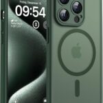 TOCOL Magnetic Matte Case for iPhone 15 Pro (6.1") â€“ MagSafe Compatible, Full Camera Protection, Shockproof Translucent Bumper, Alpine Green