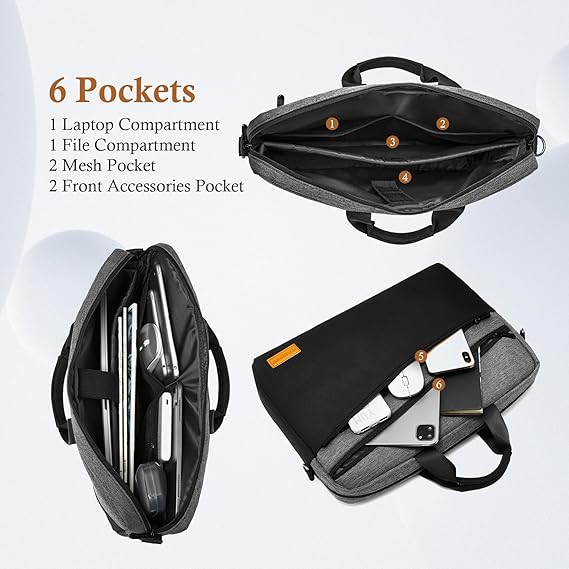 15 15.6 16 inch Laptop Computer PC Shoulder Bag Carrying Case, Water-Repellent Fabric Briefcase, Lightweight Toploader, Business Casual or School - Image 3