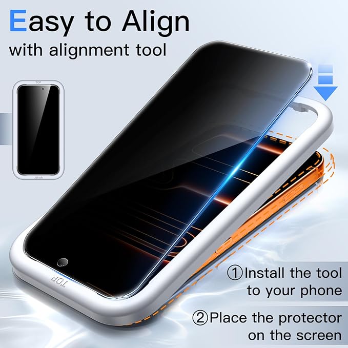 JETech Privacy Screen Protector for iPhone 17 Pro Max 6.9-Inch, Anti-Spy Tempered Glass Film with Easy Installation Tool, 2-Pack - Image 4