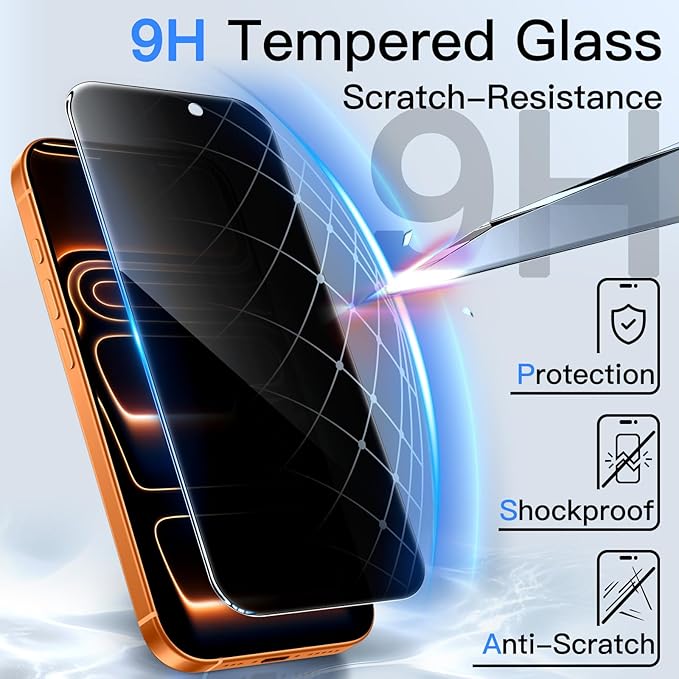JETech Privacy Screen Protector for iPhone 17 Pro Max 6.9-Inch, Anti-Spy Tempered Glass Film with Easy Installation Tool, 2-Pack - Image 3