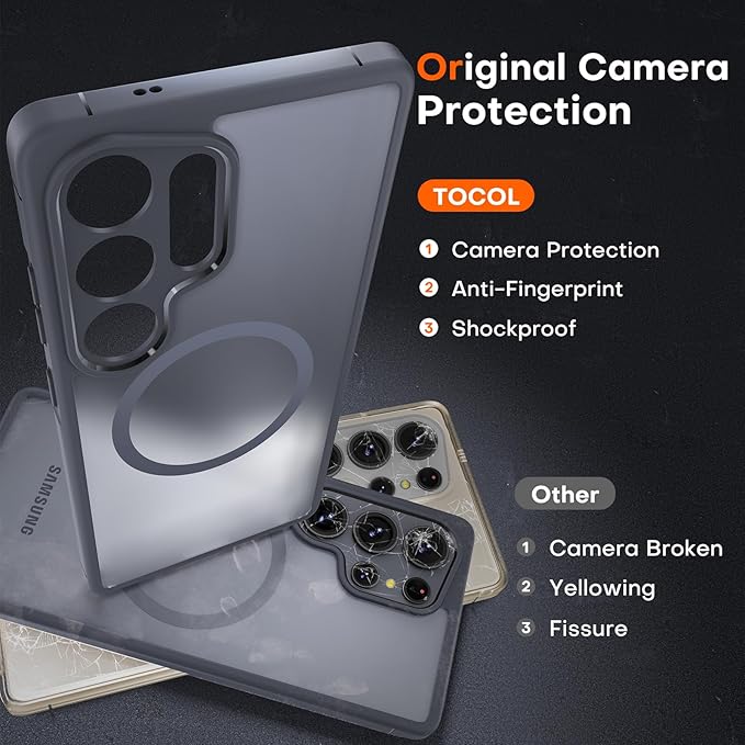 TOCOL Only for Samsung Galaxy S25 Ultra Case Magnetic, Full Camera Protection, Military Drop Protection, Matte Back Cover for Galaxy S25 Ultra 6.9", Desert - Image 2