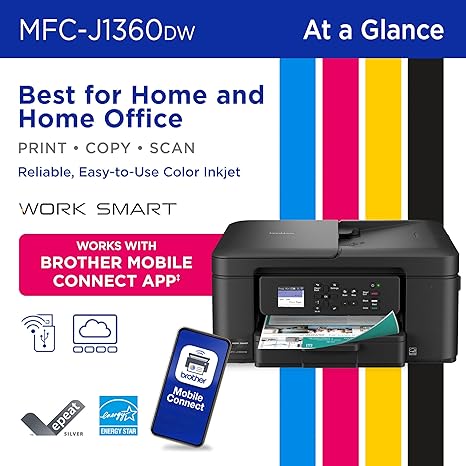 Brother Work Smart 1360 Wireless Colour Inkjet, All-in-One Printer for Home Use, Copy, Scan with Automatic Duplex Printing, 1.8†Color Display and Starter Cartridges (MFCJ1360DW us - Image 4