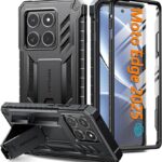 FNTCASE for Motorola Edge 2025 Case: Military Grade Drop Proof Protection Mobile Cover with Kickstand | Matte Textured Rugged Shockproof TPU | Protective Sturdy Phone Case - Black