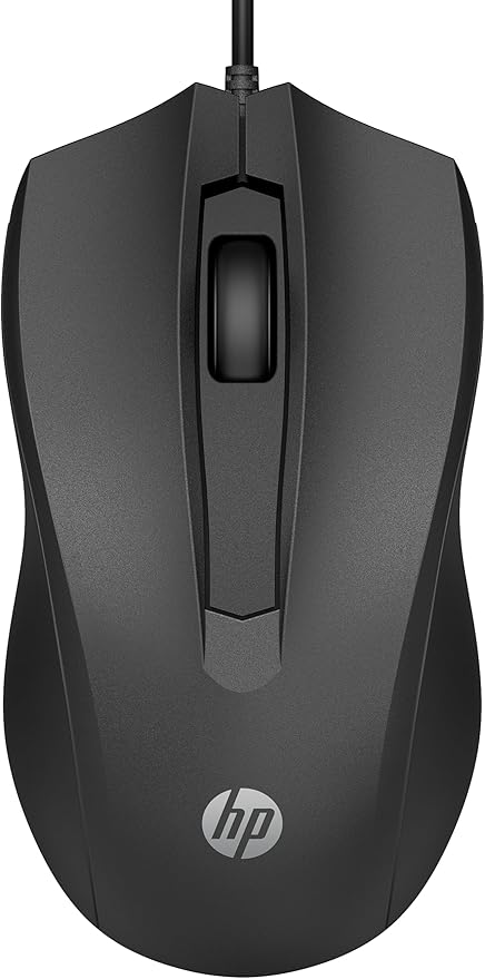 HP Wired Mouse 100 - Precise Optical Sensor with 1600 DPI - Easy USB Connection - Ambidextrous Design - 3 Button Control & Built-in Scrolling - Multi-OS Compatible (6VY96AA#ABL)