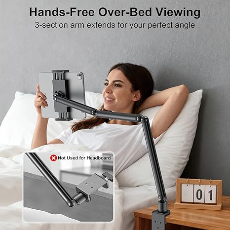 iPad Holder for Desk, Adjustable Tablet Arm iPad Desk Mount with C-Clamp, 30" Foldable Long Arm & 360° Rotation, Fits 4.7"–15.6" i Pad Pro/Air/Mini, Phones & 15.6" Portable Monitor - Image 6